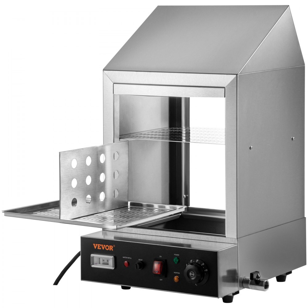 VEVOR Máquina para Perritos Calientes, 36 L, Vaporera para Perritos Calientes de 2 Niveles para 200 Perritos Calientes y 42 Bollos, Cocina Eléctrica para Calentar Bollos de 1200W con Perilla Giratoria