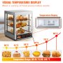 VEVOR Calentador de alimentos comercial, 3 niveles, calentador de pizza de 800 W con calefacción 3D, ventilador inferior con iluminación de 3 colores, calentador de repostería para encimera con perilla de temperatura y pantalla, bandeja de agua de 0,6 L, marco de acero inoxidable D