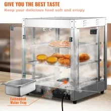 VEVOR - Gabinete de pizza para encimera con calentador de alimentos comercial de 3 niveles con bandeja de agua