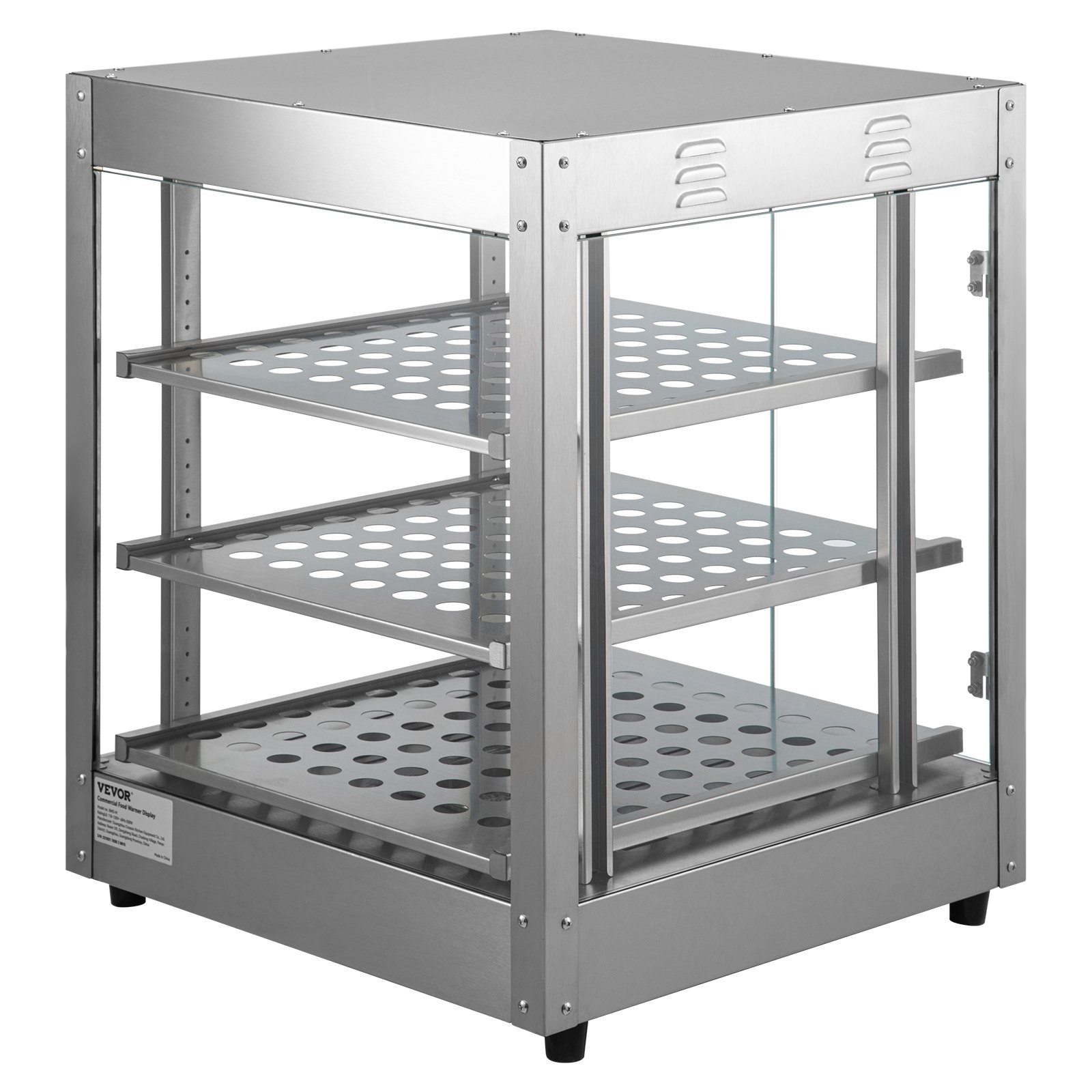 VEVOR Calentador de alimentos comercial, 3 niveles, calentador de pizza de 800 W con calefacción 3D, ventilador inferior con iluminación de 3 colores, calentador de repostería para encimera con perilla de temperatura y pantalla, bandeja de agua de 0,6 L, marco de acero inoxidable D
