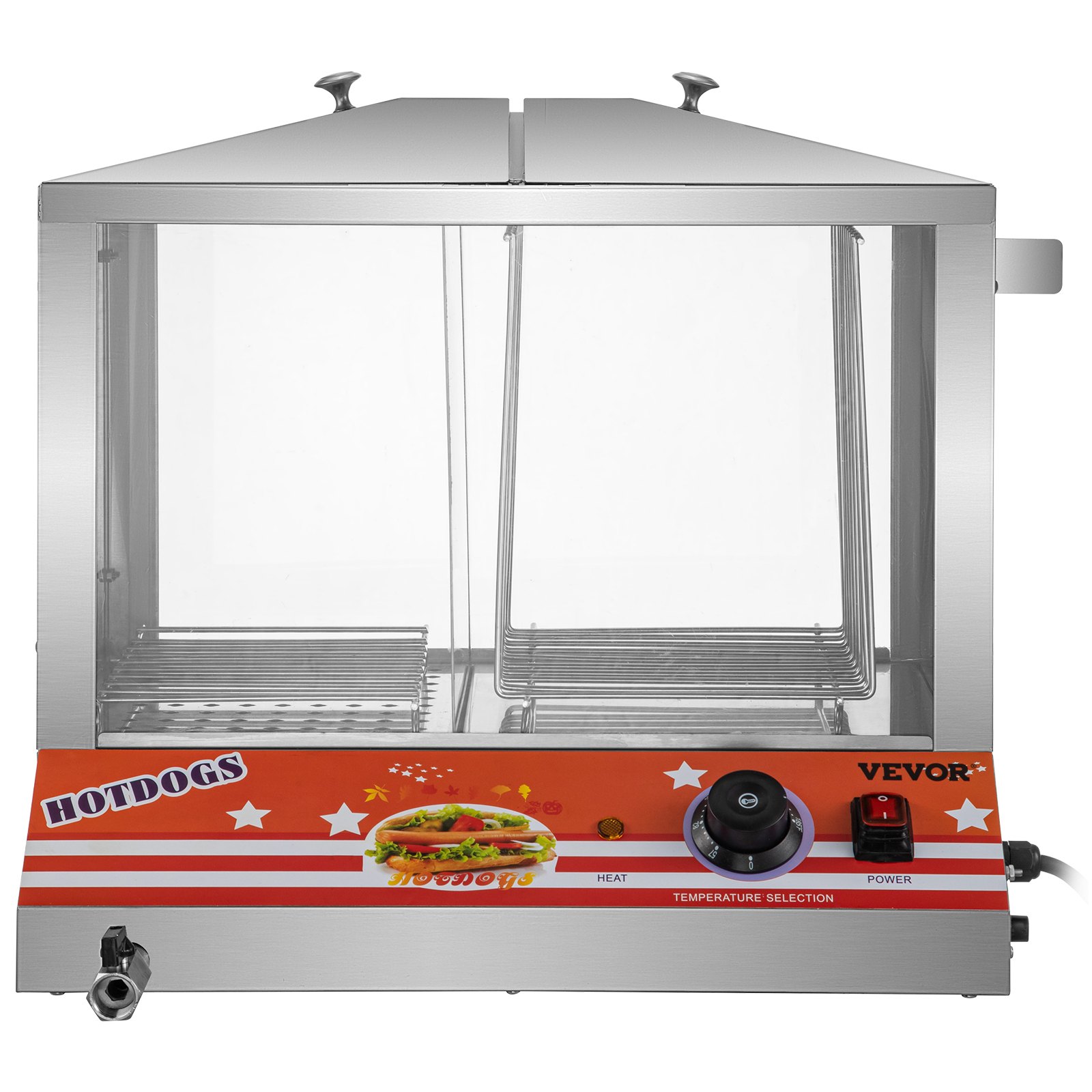 VEVOR Hot Dog Steamer, 36L/32.69Qt, carga superior Hut Steamer para 100 Hot Dogs y 48 bollos, calentador de pan eléctrico con ventanas acrílicas, estantes de placa de partición, clip de alimentos, cinta de PTFE, acero inoxidable