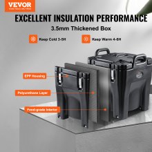 Transportador de alimentos aislado VEVOR, capacidad de 32 cuartos de galón, caja caliente apilable para catering con barril de acero inoxidable, calentador de alimentos LLDPE de carga superior con asas integrales, hebillas, base estacionaria, para cantina de restaurante, negro