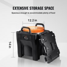 Transportador de alimentos aislado VEVOR, capacidad de 32 cuartos de galón, caja caliente apilable para catering con barril de acero inoxidable, calentador de alimentos LLDPE de carga superior con asas integrales, hebillas, base estacionaria, para cantina de restaurante, negro