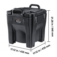 Transportador de alimentos aislado VEVOR, capacidad de 32 cuartos de galón, caja caliente apilable para catering con barril de acero inoxidable, calentador de alimentos LLDPE de carga superior con asas integrales, hebillas, base estacionaria, para cantina de restaurante, negro