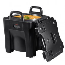 Transportador de alimentos aislado VEVOR, capacidad de 32 cuartos de galón, caja caliente apilable para catering con barril de acero inoxidable, calentador de alimentos LLDPE de carga superior con asas integrales, hebillas, base estacionaria, para cantina de restaurante, negro
