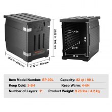 Portador de bandejas de alimentos con aislamiento VEVOR, caja caliente de 82 cuartos de galón para catering, portador de cajas de alimentos LLDPE con hebillas dobles, calentador de alimentos de carga frontal para restaurante, cantina, etc.