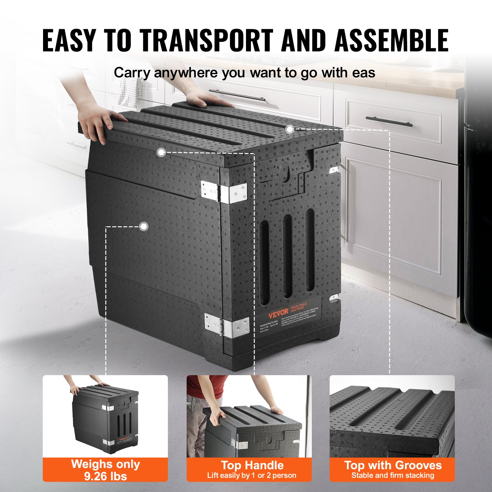 VEVOR - Porta recipientes térmicos para alimentos, caja caliente de 82 cuartos de galón para catering, porta recipientes para alimentos LLDPE con hebillas dobles, calentador de alimentos de carga frontal para restaurantes, cantinas, etc.