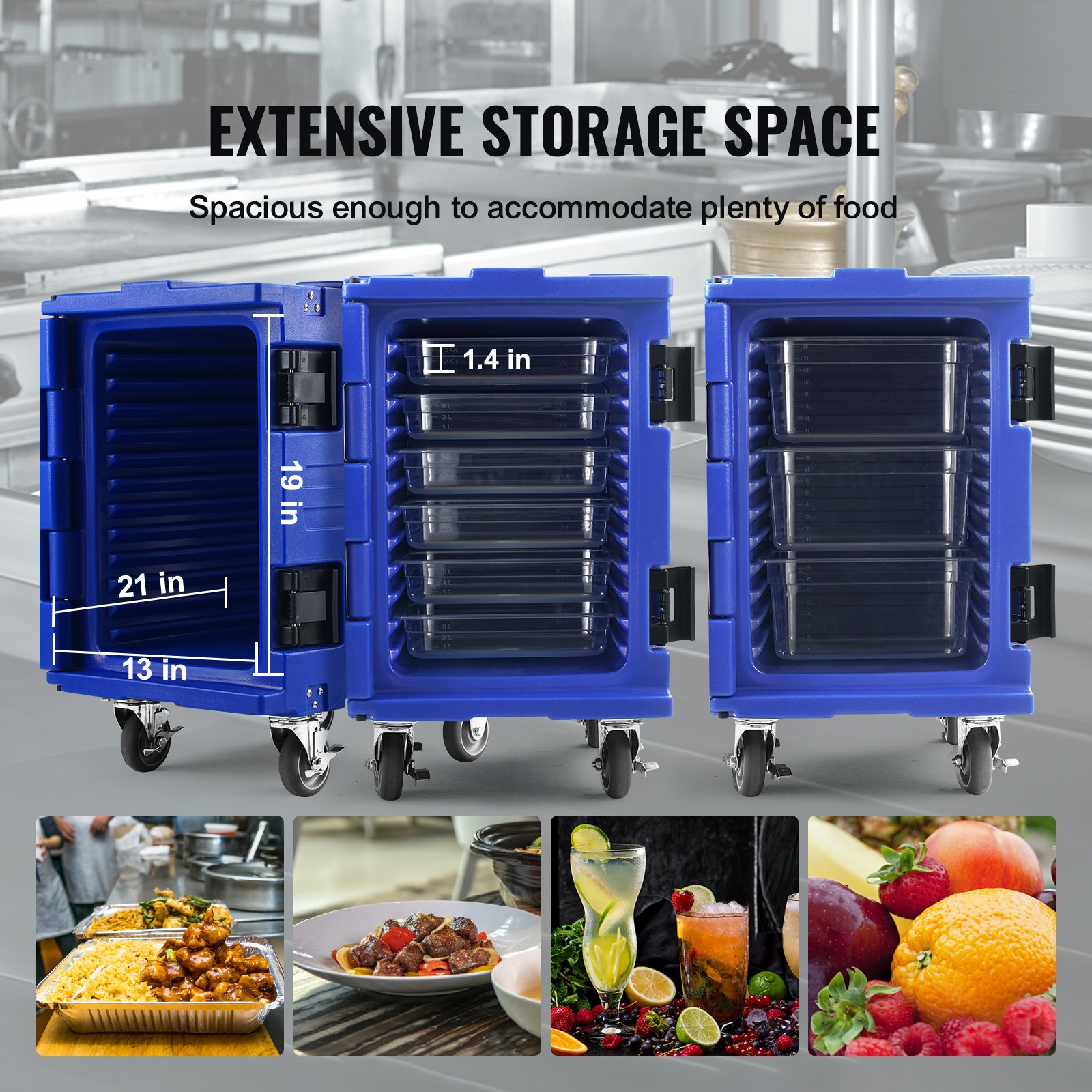 VEVOR Insulated Food Pan Carrier, 82 Qt Hot Box for Catering, LLDPE Food Box Carrier with One-Piece Buckle, Front Loading Food Warmer with Handles, End Loader with Wheels for Restaurant, Canteen, etc.