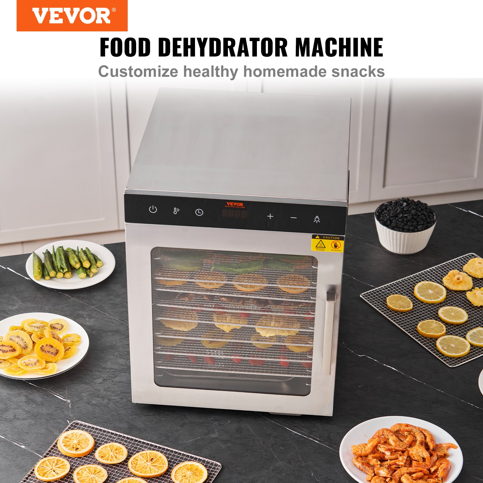 VEVOR Máquina deshidratadora de alimentos eléctrica, secadora de alimentos eléctrica de 800 W, 10 bandejas de acero inoxidable, con temporizador y temperatura ajustables digitales para cecina, hierbas, carne, carne de res, frutas, golosinas para perros y verduras