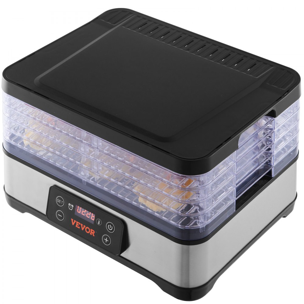VEVOR Máquina deshidratadora de alimentos, deshidratador de frutas de 5 bandejas, secadora de alimentos eléctrica de 300 W con temporizador digital ajustable y temperatura para cecina, hierbas, carne, carne de res, frutas, golosinas para perros y verduras, lista ETL