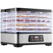 VEVOR Máquina deshidratadora de alimentos, deshidratador de frutas de 5 bandejas, secadora de alimentos eléctrica de 300 W con temporizador digital ajustable y temperatura para cecina, hierbas, carne, carne de res, frutas, golosinas para perros y verduras, lista ETL