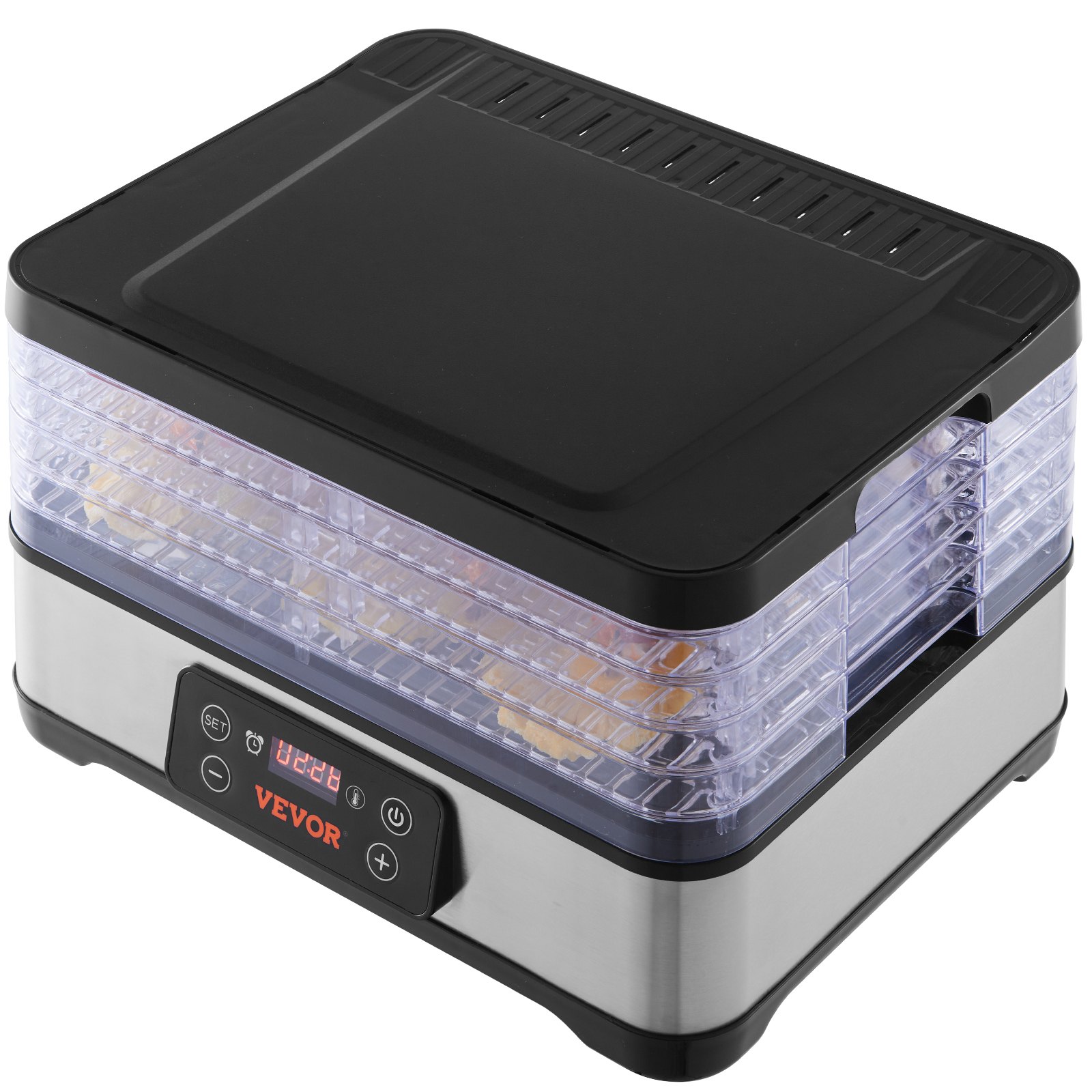 VEVOR Máquina deshidratadora de alimentos, deshidratador de frutas de 5 bandejas, secadora de alimentos eléctrica de 300 W con temporizador digital ajustable y temperatura para cecina, hierbas, carne, carne de res, frutas, golosinas para perros y verduras, lista ETL