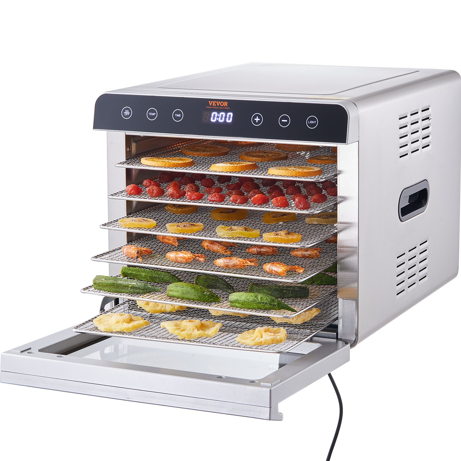 VEVOR Máquina deshidratadora de alimentos, deshidratador eléctrico de alimentos de 700 W con temporizador digital y control de temperatura, 6 bandejas de acero inoxidable, secadora deshidratada de alimentos para cecina, hierbas, carne, carne de res, fruta, lista ETL