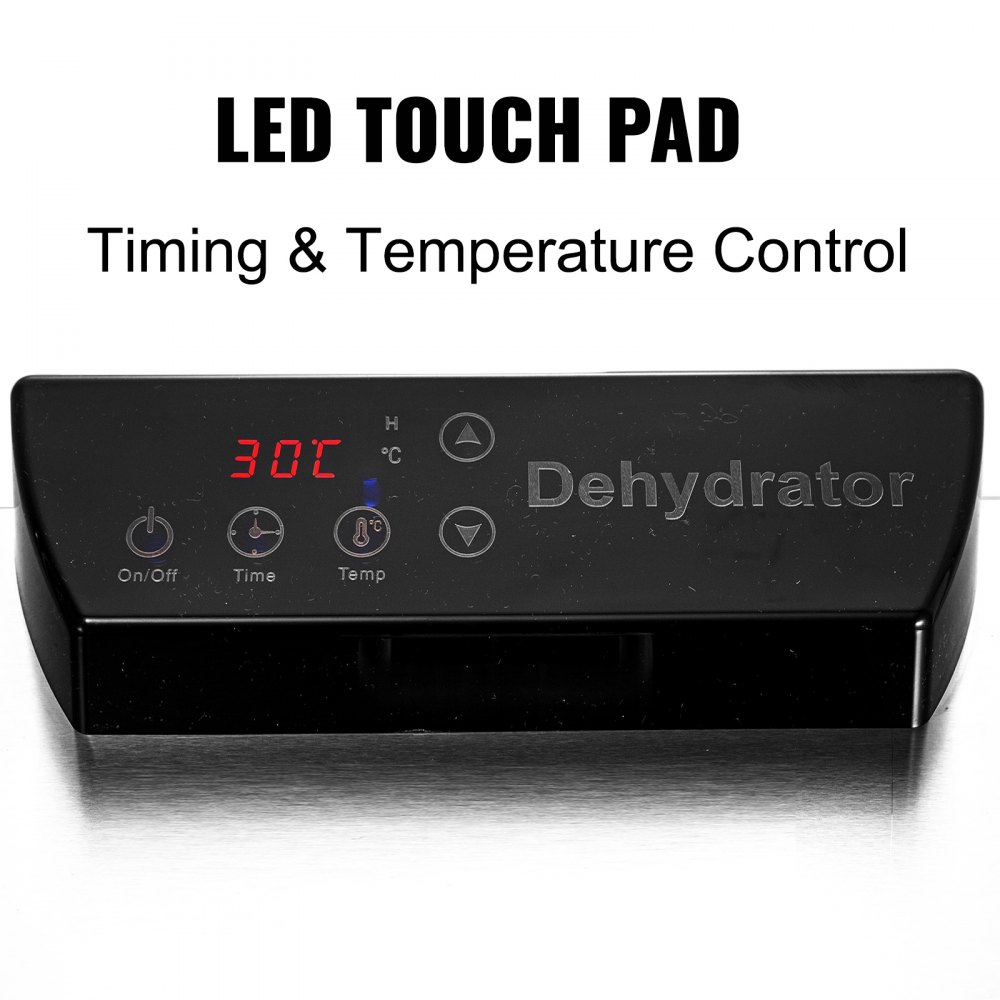 Máquina deshidratadora de alimentos VEVOR, deshidratador desigual, acero inoxidable, 6 bandejas con LED