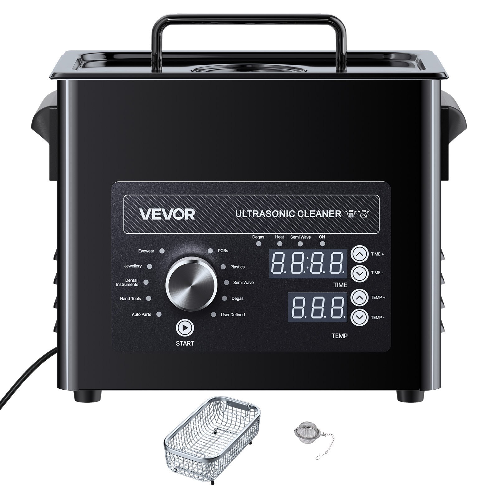 Limpiador ultrasónico VEVOR 3L, máquina limpiadora ultrasónica profesional con perilla de control, máquina de limpieza de acero inoxidable con cesta y bola de limpieza, para relojes, maquinillas de afeitar, joyas, monedas y más