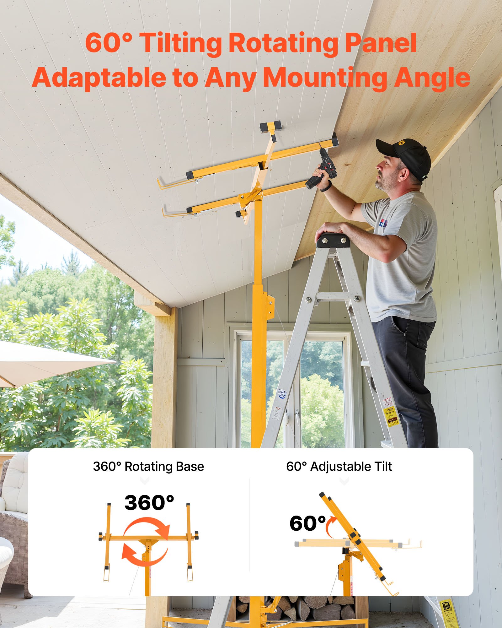 Elevador de paneles de yeso VEVOR de 16 pies, elevador de paneles de yeso de alta resistencia de 150 libras con brazo telescópico ajustable, ruedas bloqueables, herramientas de elevación de paneles de yeso, ideal para instalación en techos y paredes (amarillo)