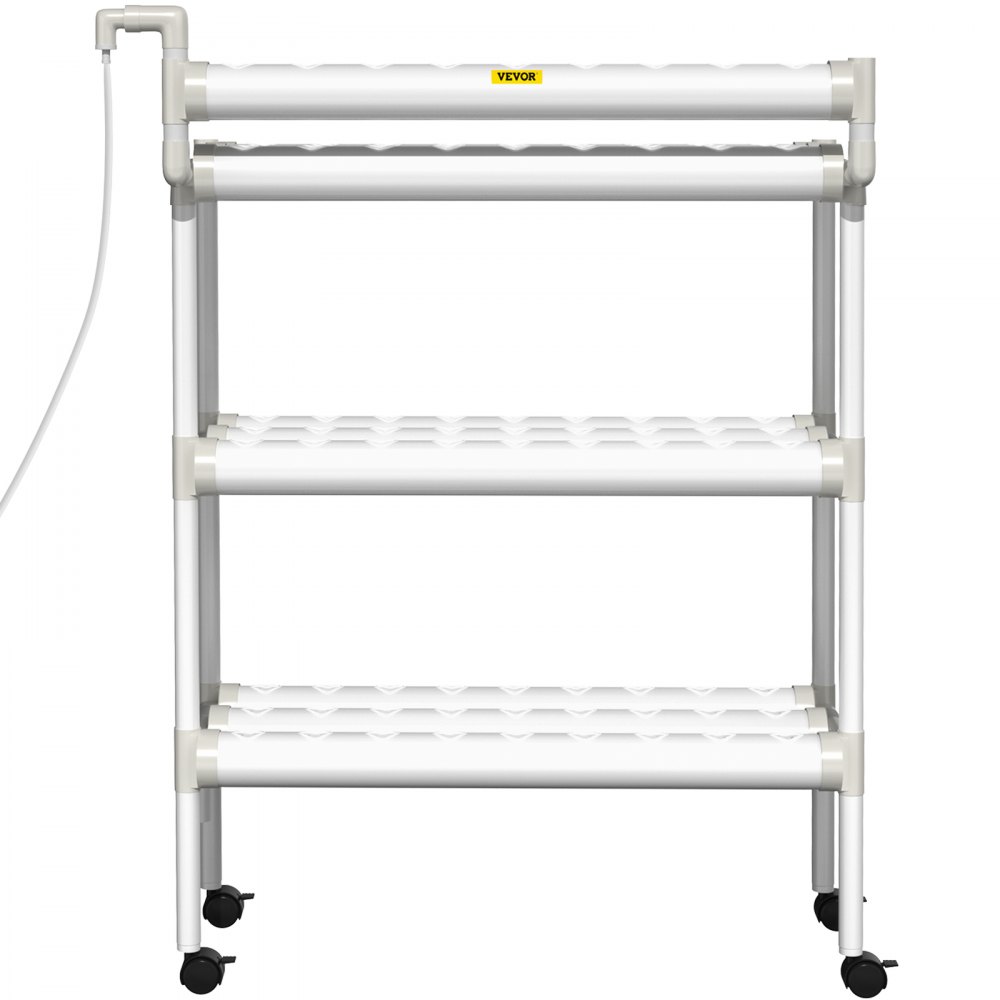 Sistema de cultivo hidropónico VEVOR, 90 sitios, 10 tubos de PVC-U de grado alimenticio, kit de plantación interior de 3 capas con bomba de agua, temporizador, cesta nido, esponja, para frutas, verduras, hierbas, blanco