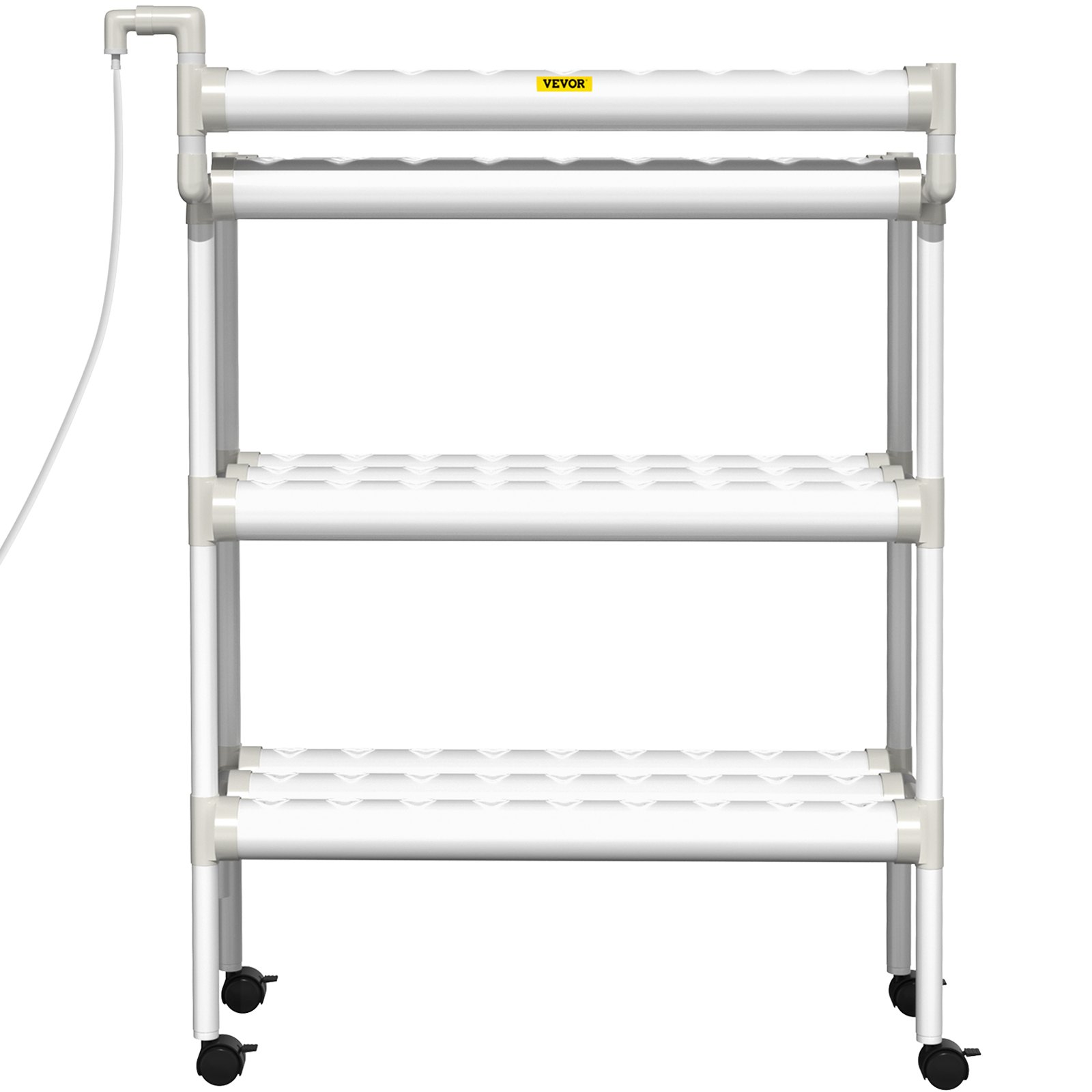 Sistema de cultivo hidropónico VEVOR, 90 sitios, 10 tubos de PVC-U de grado alimenticio, kit de plantación interior de 3 capas con bomba de agua, temporizador, cesta nido, esponja, para frutas, verduras, hierbas, blanco