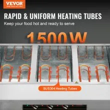 VEVOR Calentador de alimentos comercial de 3 sartenes, mesa de vapor eléctrica de 3 x 20,6 cuartos, calentador de alimentos profesional para catering buffet de 1500 W con 4 ruedas (2 con cerradura), servidor de acero inoxidable de grado alimenticio para restaurante de fiesta