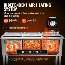 VEVOR Calentador de alimentos comercial de 3 sartenes, mesa de vapor eléctrica de 3 x 20,6 cuartos, calentador de alimentos profesional para catering buffet de 1500 W con 4 ruedas (2 con cerradura), servidor de acero inoxidable de grado alimenticio para restaurante de fiesta