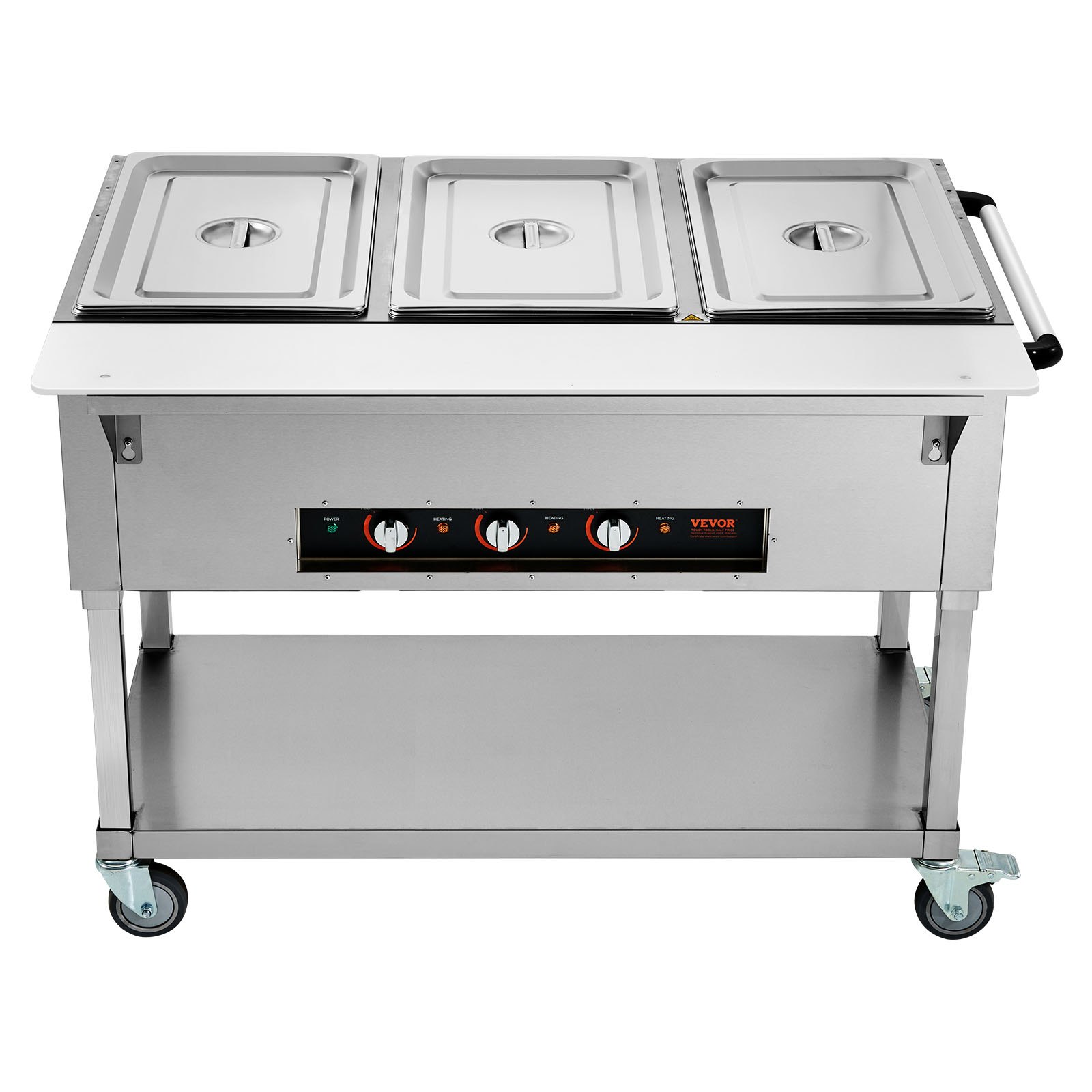 VEVOR Calentador de Alimentos Comercial de 3 Sartenes de Catering de Bufé Profesional de 1500 W, Mesa de Vapor Eléctrica, con 4 Ruedas(2 Bloqueables), para Restaurantes de Fiestas, 1150 x 750 x 850 mm