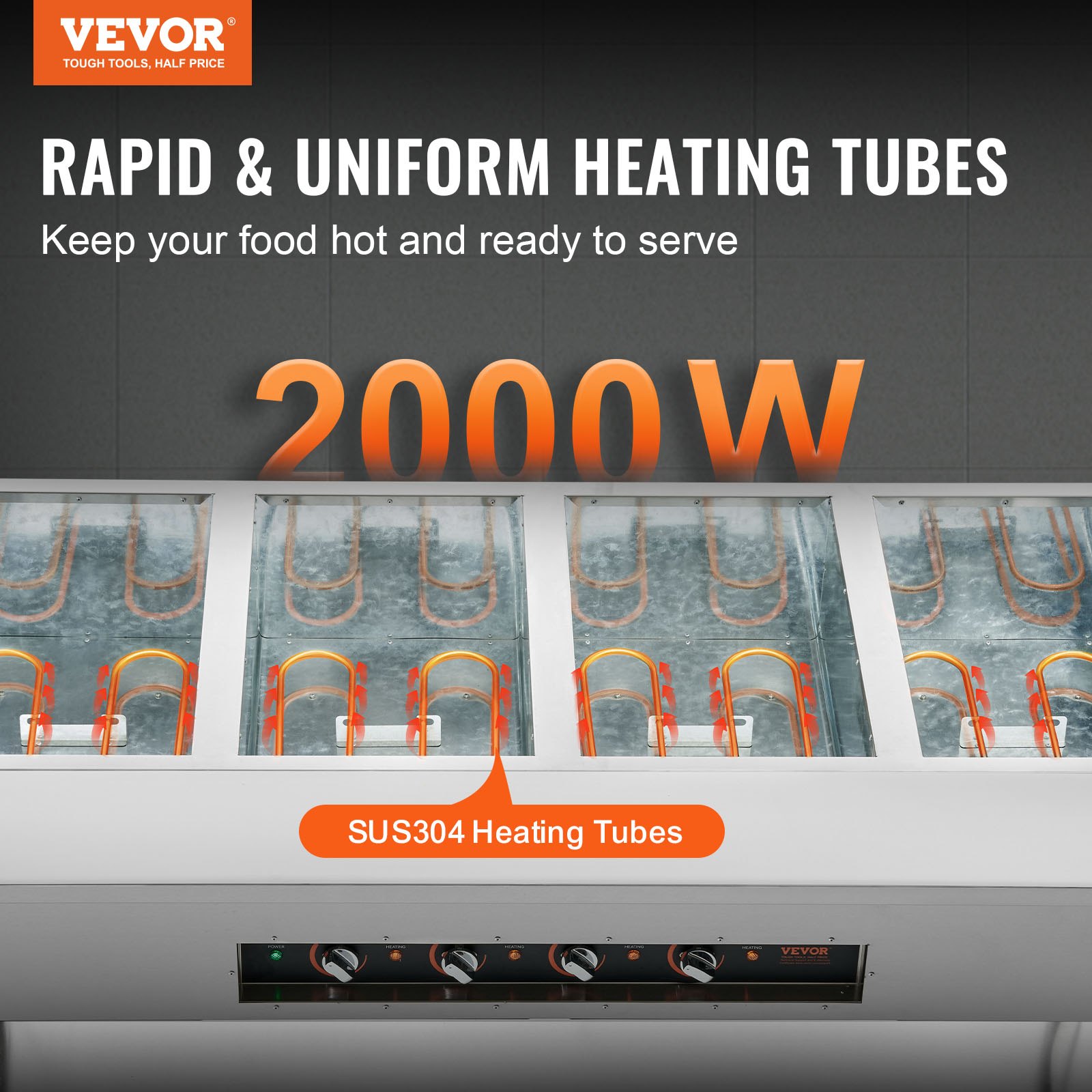 VEVOR Calentador de alimentos comercial de 4 bandejas, mesa de vapor eléctrica de 4 x 20.6 qt, calentador de alimentos profesional de 2000 W para catering y bufé con 4 ruedas (2 con cerradura), servidor de acero inoxidable de grado alimenticio para fiestas y restaurantes.