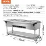 Calentador de alimentos comercial VEVOR de 5 bandejas, mesa de vapor eléctrica de 5 x 20.6 cuartos, 3750 W, calentador de alimentos profesional para bufés y catering con 4 ruedas (2 con freno), servidor de acero inoxidable de grado alimenticio para restaurantes y fiestas.