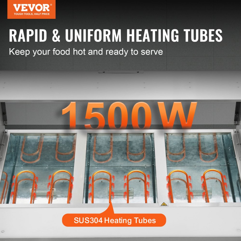 VEVOR Calentador de alimentos comercial de 3 bandejas, mesa de vapor eléctrica de 3 x 20.6 qt, calentador de alimentos profesional de 1500 W para catering y bufé con protector antiestornudos de acrílico, servidor de acero inoxidable de grado alimenticio para fiestas y restaurantes