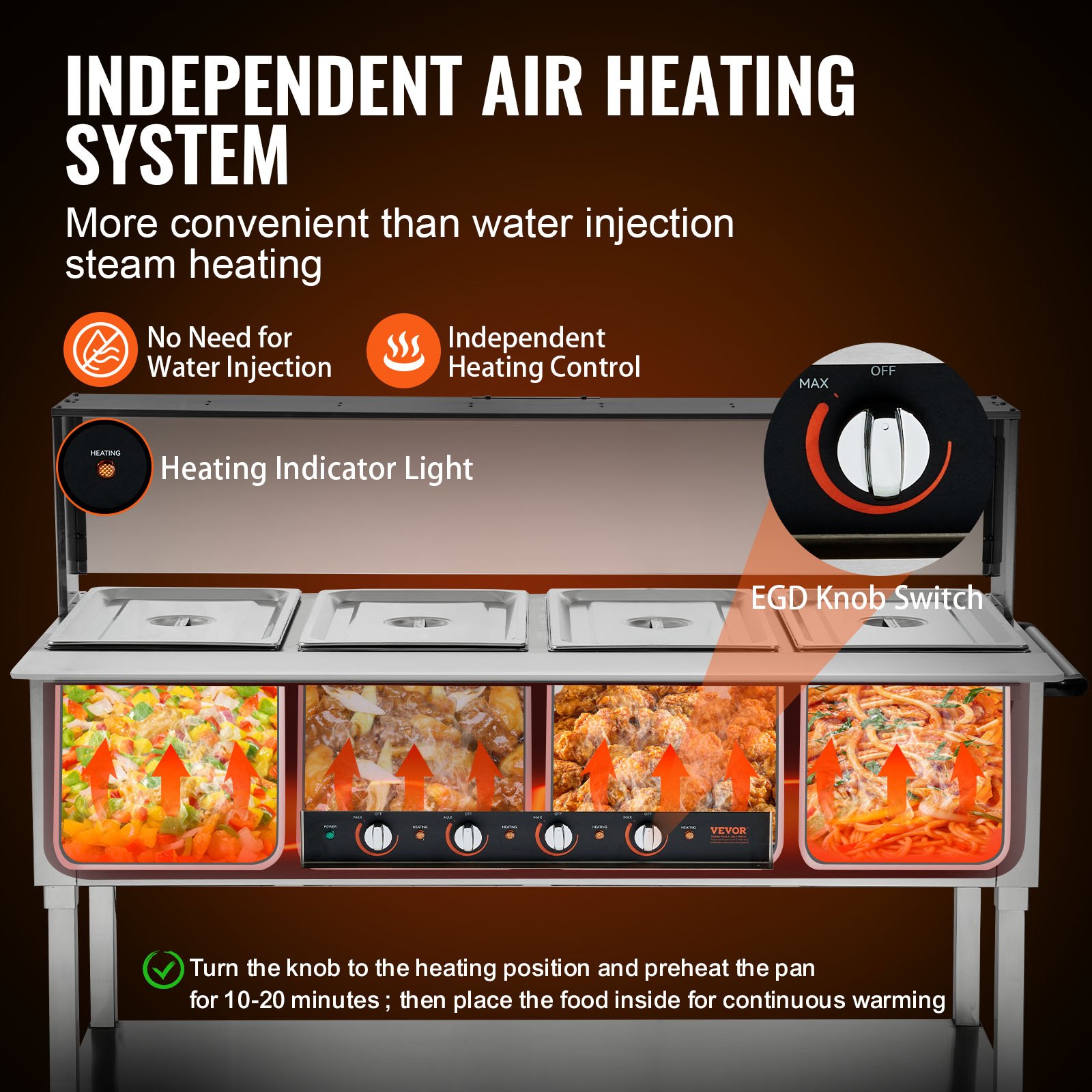 Calentador de alimentos comercial VEVOR de 4 bandejas, mesa de vapor eléctrica de 4 x 20.6 cuartos, calentador de alimentos profesional para bufés y catering de 2000 W con protector contra estornudos de acrílico, servidor de acero inoxidable de grado alimenticio para restaurantes y fiestas.