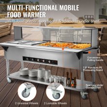 VEVOR Calentador de alimentos comercial de 5 sartenes, mesa de vapor eléctrica de 5 x 20,6 cuartos, calentador de alimentos profesional para catering buffet de 3750 W con protector acrílico contra estornudos, servidor de acero inoxidable de grado alimenticio para restaurante de fiesta