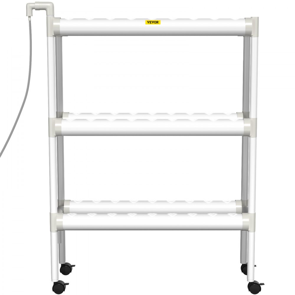 VEVOR Sistema de cultivo hidropónico, 54 sitios, 6 tubos de PVC-U de grado alimenticio, kit de plantación interior de 3 capas con bomba de agua, temporizador, cesta nido, esponja para frutas, verduras