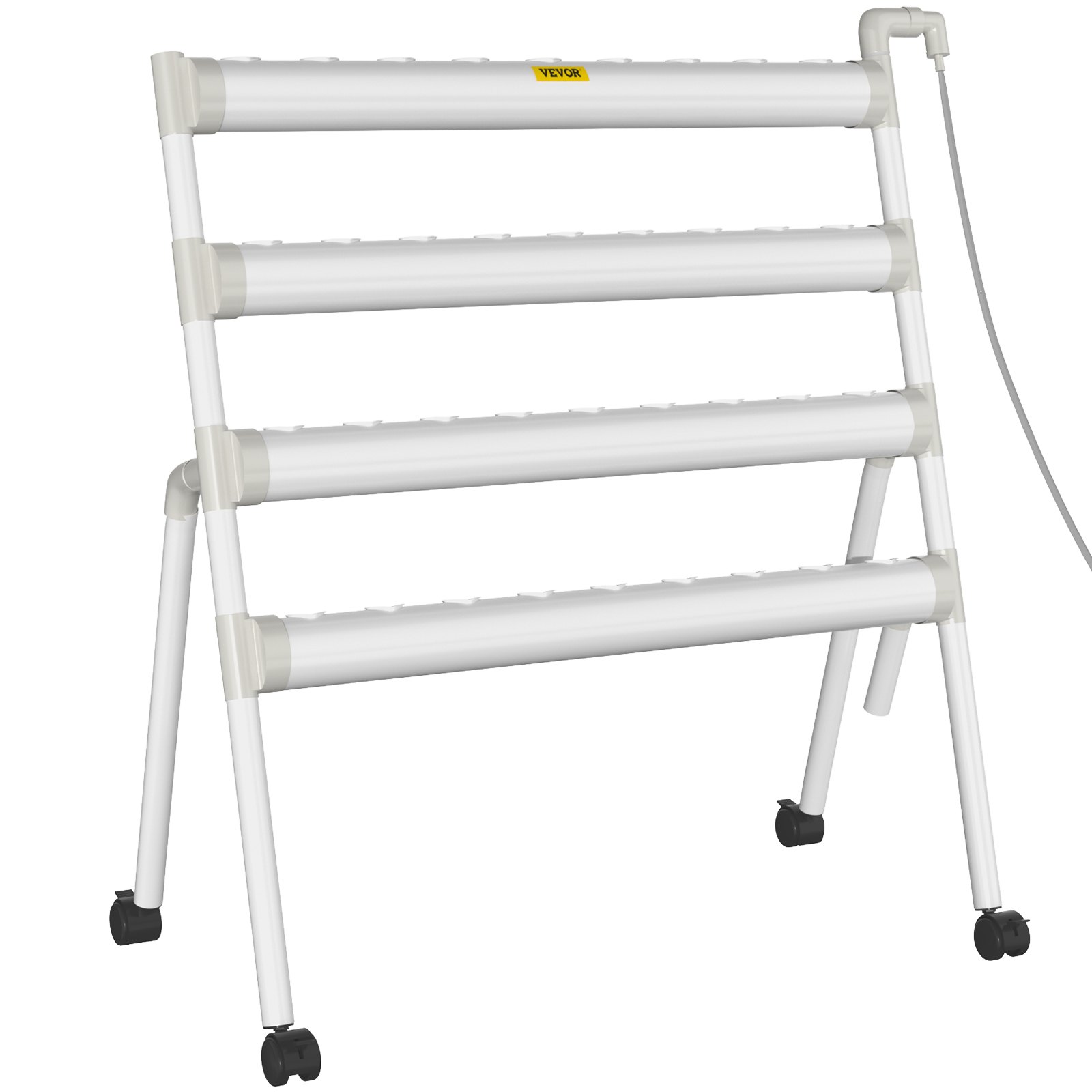 Sistema de cultivo hidropónico VEVOR, 36 sitios, 4 tubos de PVC-U de grado alimenticio, kit de plantación interior de 4 capas con bomba de agua, temporizador, cesta nido, esponja para frutas, verduras, hierbas, blanco