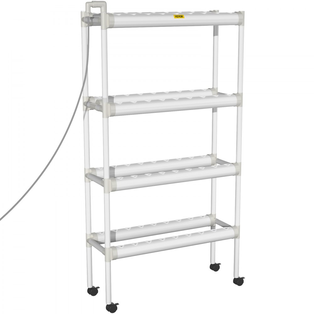 Sistema de cultivo hidropónico VEVOR, 72 sitios, 8 tubos de PVC-U de grado alimenticio, kit de plantación interior de 4 capas con bomba de agua, temporizador, cesta nido, esponja, para frutas, verduras, hierbas, blanco