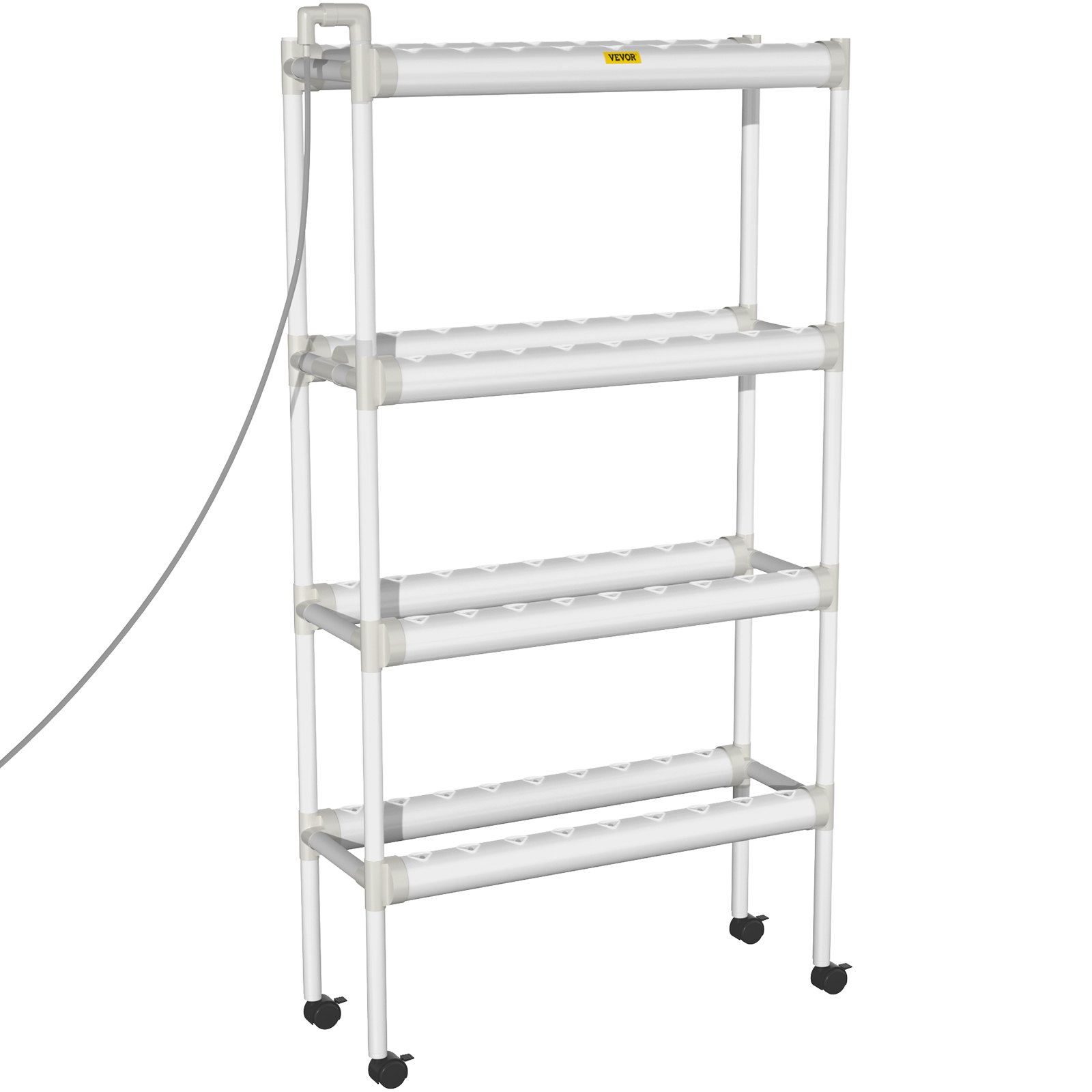 Sistema de cultivo hidropónico VEVOR, 72 sitios, 8 tubos de PVC-U de grado alimenticio, kit de plantación interior de 4 capas con bomba de agua, temporizador, cesta nido, esponja, para frutas, verduras, hierbas, blanco