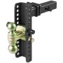 Enganche de remolque ajustable VEVOR con montaje de bola doble, soporte negro y múltiples ajustes de altura.