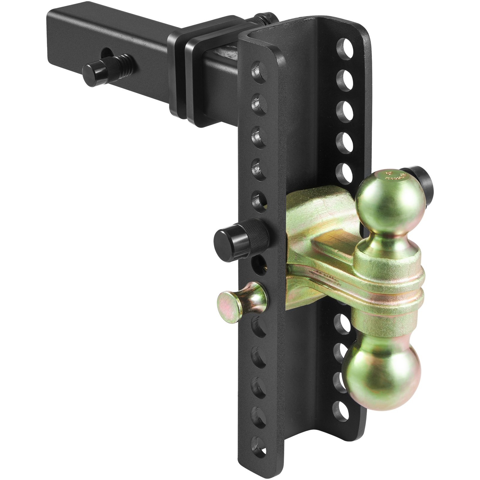Enganche de remolque ajustable VEVOR con soporte de bola doble y múltiples orificios de ajuste de altura.