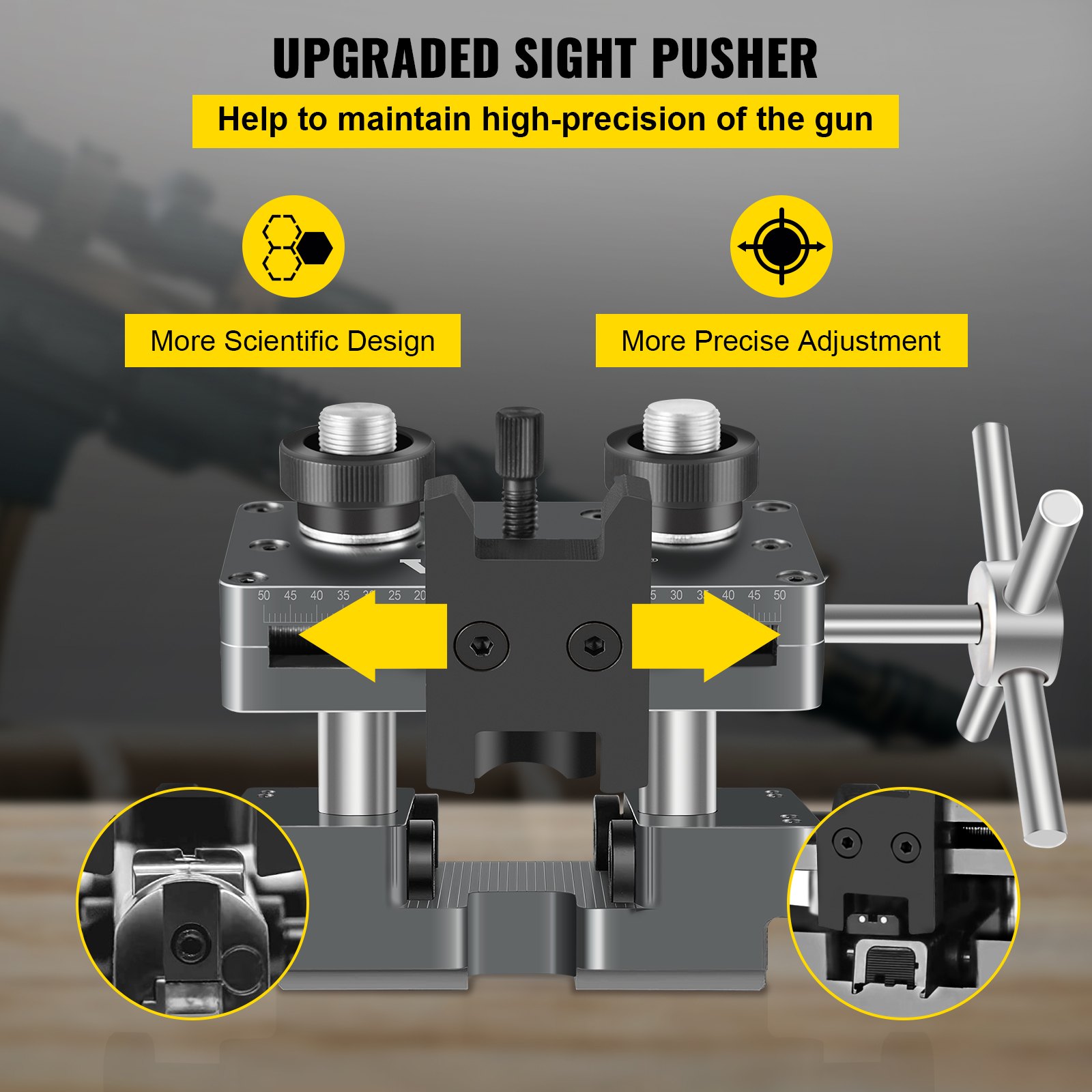 Herramienta de vista VEVOR para ajuste y mantenimiento de vista de alta precisión, herramienta de vista de aluminio, herramienta de ensamblaje de punta de vista delantera y trasera reversible para semiautomático (negro)