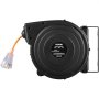 Carrete de extensión retráctil VEVOR, cable de alimentación SJTOW 14AWG/3C de alta resistencia de 15 m con toma triple iluminada, disyuntor de 13 A, soporte giratorio de 180° para montaje en techo o pared, color negro