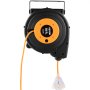 Carrete de extensión retráctil VEVOR, cable de alimentación SJTOW 14AWG/3C de alta resistencia de 15 m con toma triple iluminada, disyuntor de 13 A, soporte giratorio de 180° para montaje en techo o pared, color negro