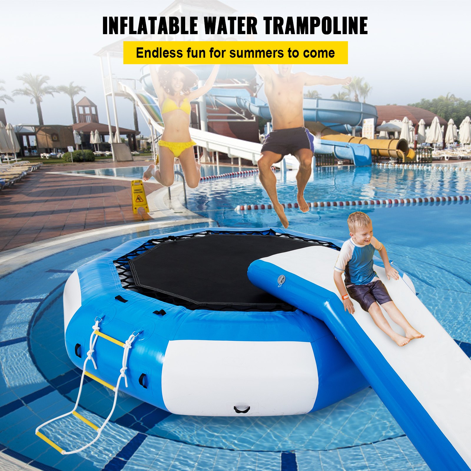 VEVOR Trampolín de Agua Capacidad 400 kg Trampolín Inflable PVC con Tobogán