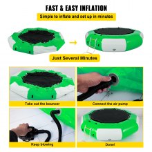 VEVOR Trampolín acuático inflable de 10 pies, saltador acuático inflable redondo con escalera de 4 escalones, trampolín acuático en verde y blanco para deportes acuáticos.