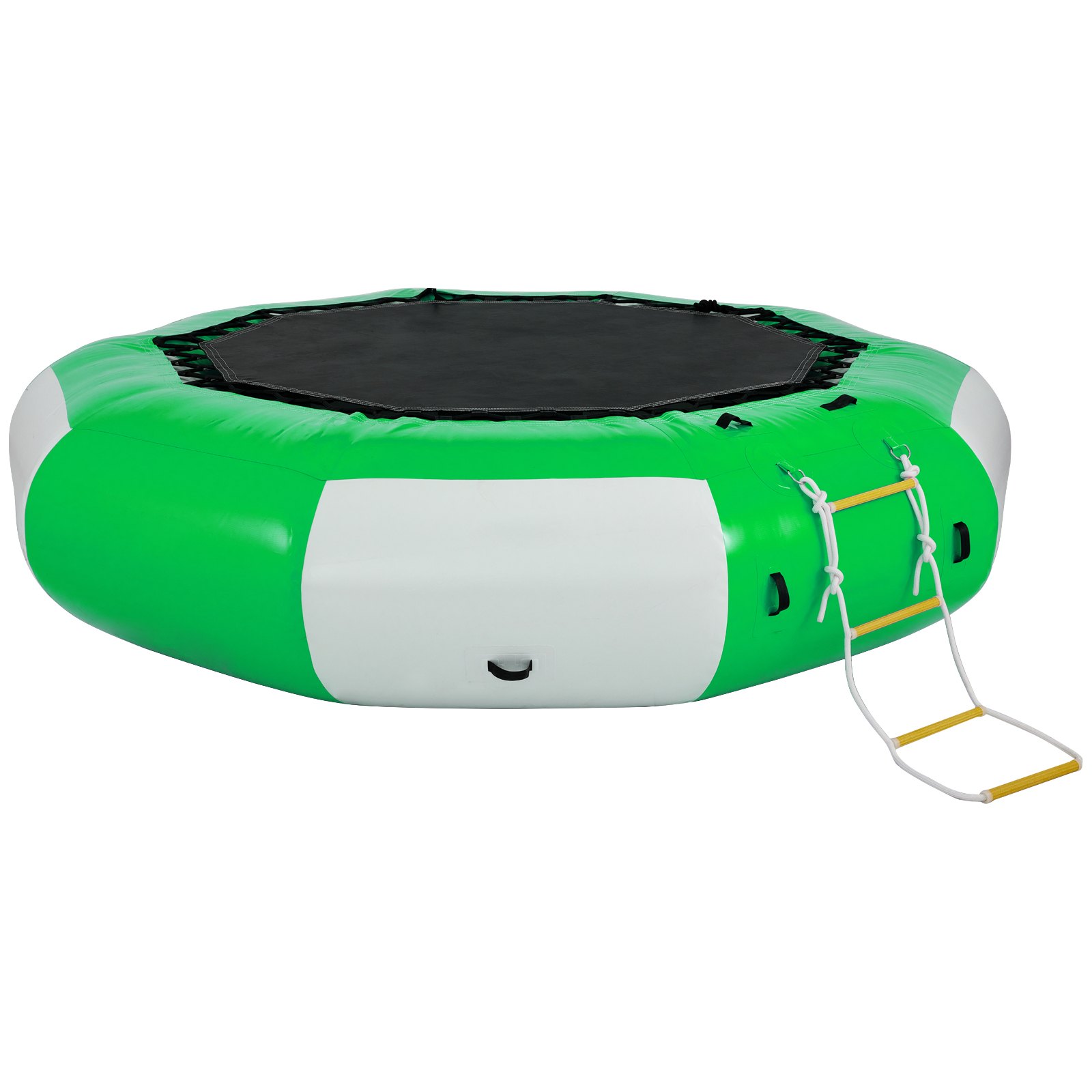 Trampolín acuático inflable VEVOR verde y blanco con escalera adjunta.