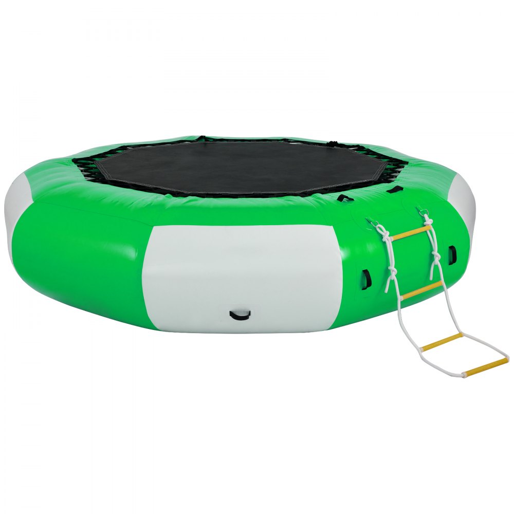 Trampolín acuático inflable VEVOR de 4 m con escalera mecánica, trampolín acuático inflable redondo en verde y blanco, trampolín flotante para lagos, piscinas y mar en calma.