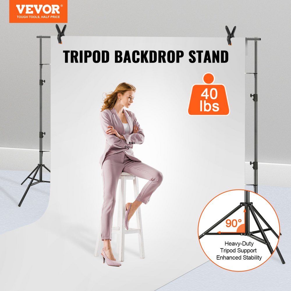 VEVOR Soporte de fondo resistente de 3,5 x 2,9 m, altura ajustable para fotografía, sistema de soporte de fondo con 6 abrazaderas y bolsa de transporte, para fiestas, bodas, exhibiciones y fotos.