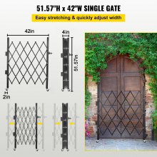 Puerta de seguridad plegable individual VEVOR, puerta plegable de 48" de alto x 37" de ancho, puerta de seguridad de acordeón de acero, puerta de seguridad de expansión flexible, puerta de barricada rodante de 360°, puerta de tijera o puerta con candado