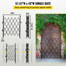 Puerta de seguridad plegable individual VEVOR, puerta plegable de 48" de alto x 37" de ancho, puerta de seguridad de acordeón de acero, puerta de seguridad de expansión flexible, puerta de barricada rodante de 360°, puerta de tijera o puerta con candado