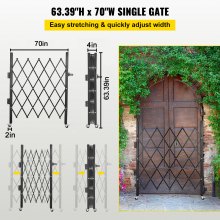 VEVOR Puerta de seguridad plegable individual, 5.1'H x 5.9'W （61 x 71 pulgadas）Puerta plegable, Puerta de seguridad en acordeón de acero, Puerta de seguridad expandible flexible, Puerta de barricada rodante de 360°, Puerta/puerta de tijera con candado