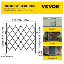 VEVOR Puerta de seguridad plegable individual, 48" H x 66" W Puerta de puerta plegable, puerta de seguridad de acordeón de acero, puerta de seguridad de expansión flexible, puerta de barricada rodante de 360°, puerta de tijera o puerta con candado