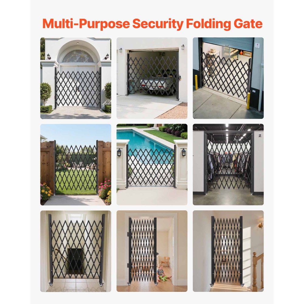 Puerta de seguridad plegable individual VEVOR, 2,2 m de alto x 2,38 m de ancho, puerta plegable tipo acordeón de acero, puerta de seguridad flexible extensible, puerta de barricada enrollable de 360°, puerta/puerta de tijera con candado.