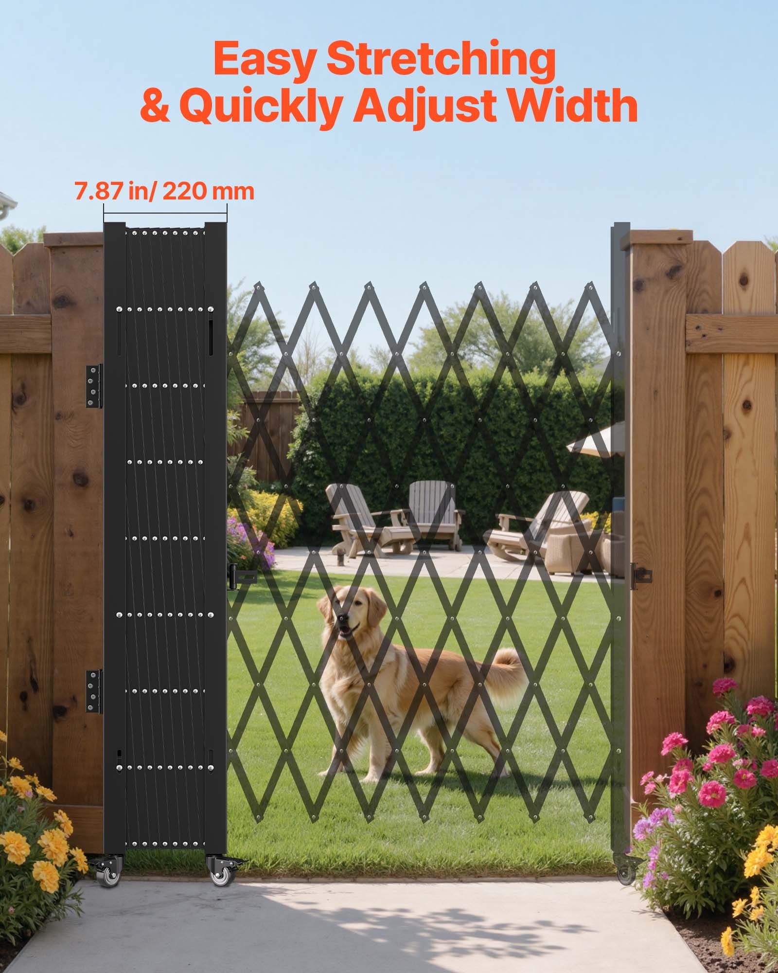 Puerta de seguridad plegable individual VEVOR, 2,2 m de alto x 2,38 m de ancho, puerta plegable tipo acordeón de acero, puerta de seguridad flexible extensible, puerta de barricada enrollable de 360°, puerta/puerta de tijera con candado.